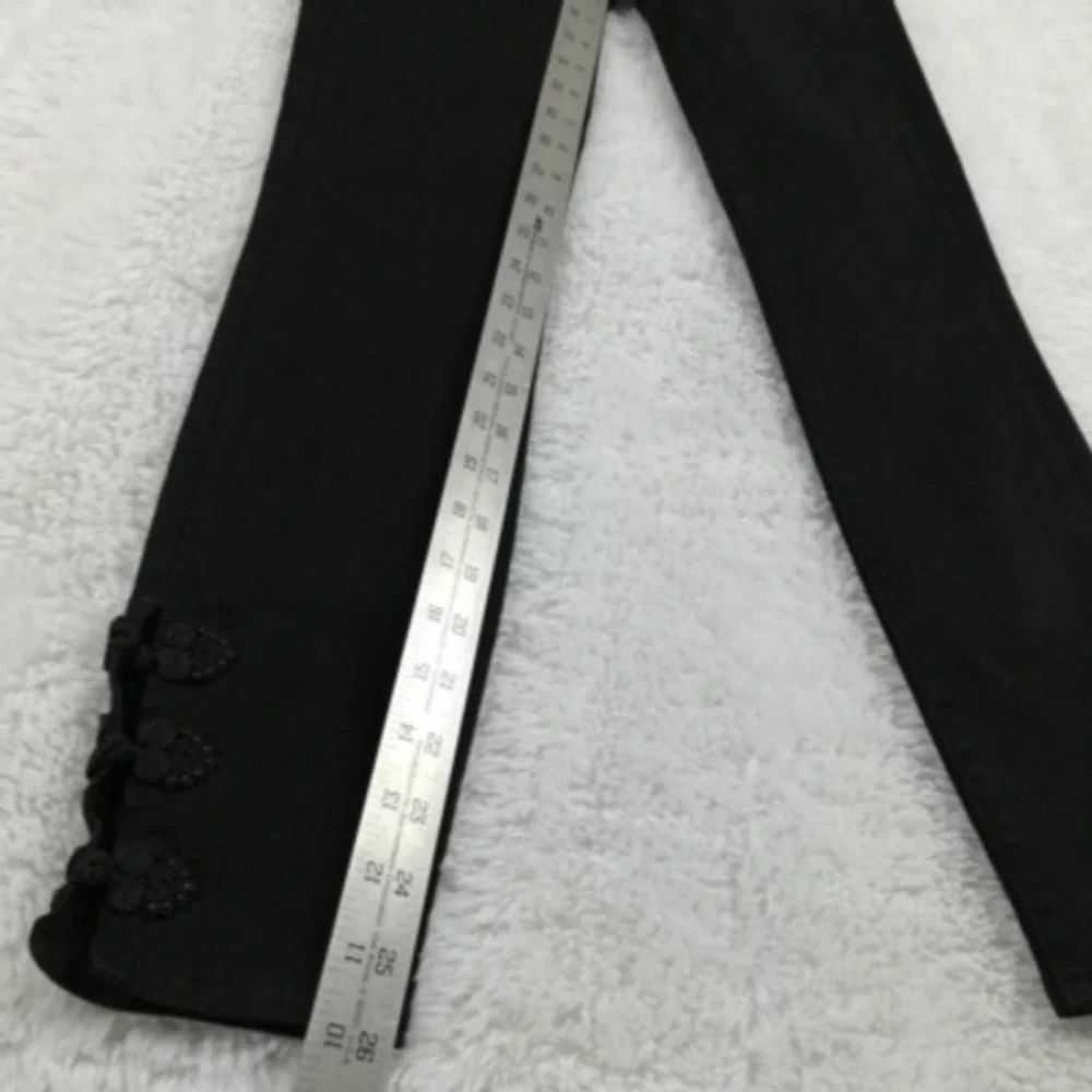 Lagence Womens Jeans Straight Leg Black‎ Stretch Embroidered Ankle Mid Rise 25